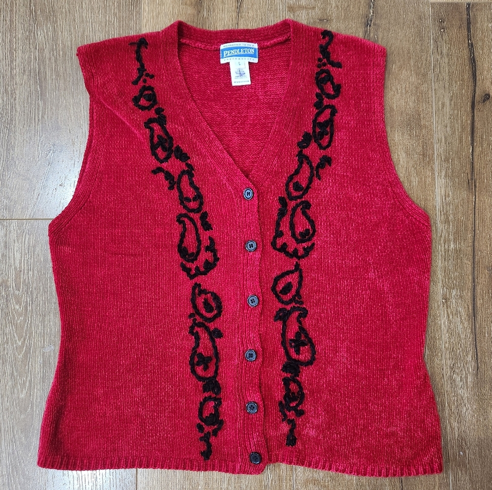 Vtg Pendleton Knockabouts Knit Embroidered Sweater Cadigan Vest Large Western - Picture 1 of 10